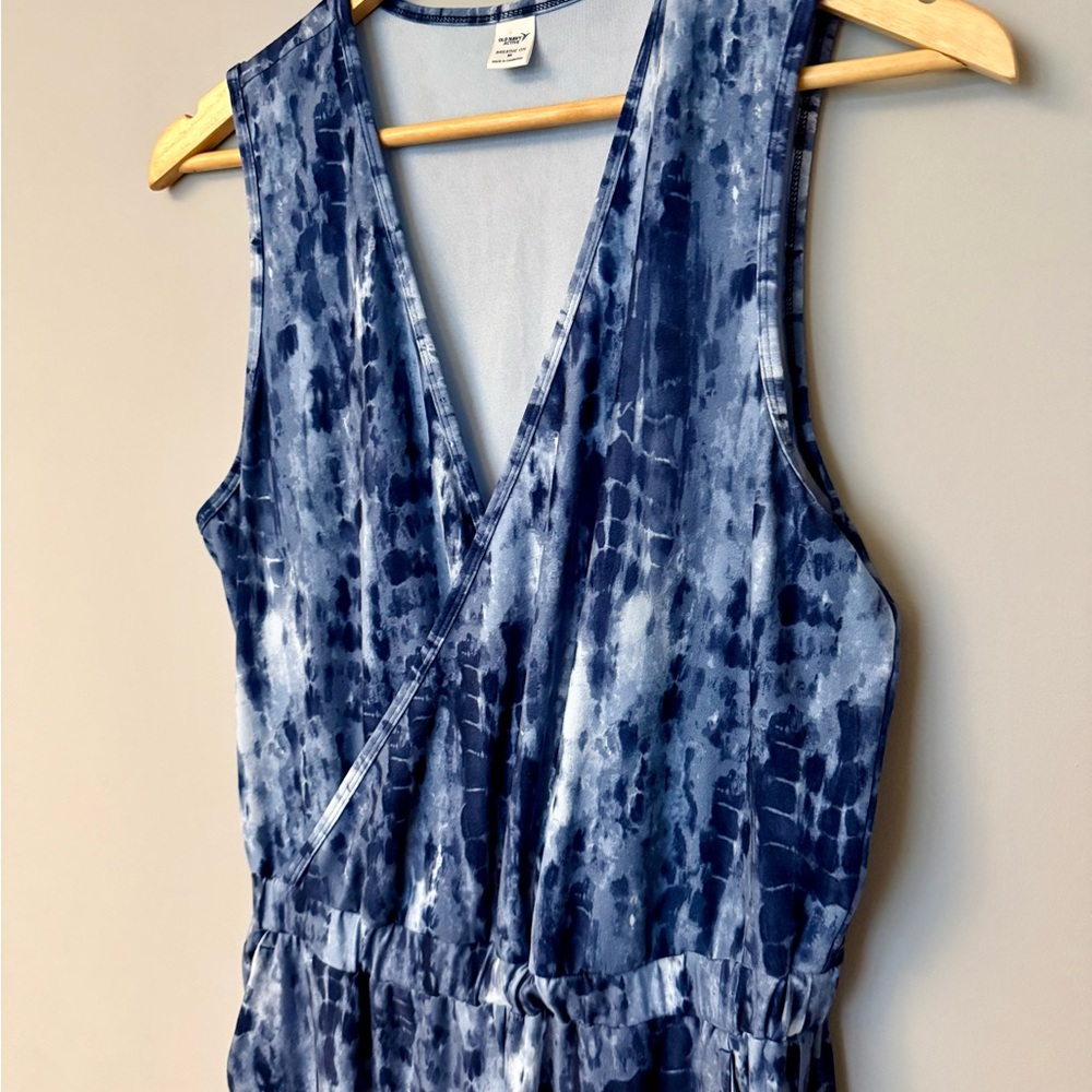 Old Navy Breathe On Athletic Jumpsuit Romper Tonal Tie Dye Blue Stretchy Soft - Picture 4 of 10